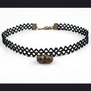 🌺 Gothic CHOKER Necklace Lace Bells 🔥